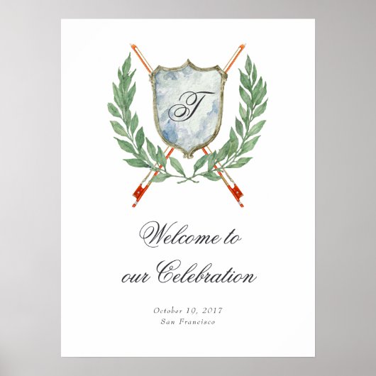 Elegant Monogram Crest Musical Welkom Feestbord Poster (Voorkant)