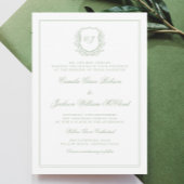 Elegant Monogram Crest Sage Green Wedding Kaart