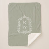Elegant  Monogram Crest Sage Groen Sherpa Deken (Voorkant)