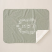 Elegant  Monogram Crest Sage Groen Sherpa Deken (Voorkant (horizontaal))