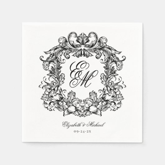 Elegant Monogram Crest Script Weddenschap Servet (Voorkant)