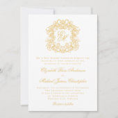 Elegant Monogram Crest Script Wedding Faux Gold Kaart (Voorkant)