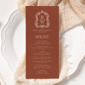 Elegant Monogram Crest Terracotta Wedding Menu