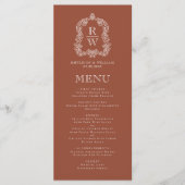Elegant Monogram Crest Terracotta Wedding Menu (Voorkant)