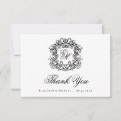 Elegant Monogram Crest Vintage Wedding Bedankkaart (Voorkant)