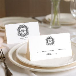 Elegant Monogram Crest Vintage Wedding Plaatskaartje