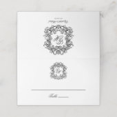 Elegant Monogram Crest Vintage Wedding Plaatskaartje (Buitenkant ongevouwen)