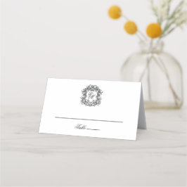 Elegant Monogram Crest Vintage Wedding Plaatskaartje