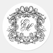 Elegant Monogram Crest Vintage Wedding Ronde Sticker (Voorkant)