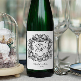 Elegant Monogram Crest Vintage Wedding Wijn Etiket