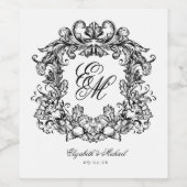 Elegant Monogram Crest Vintage Wedding Wijn Etiket (Enkel label)