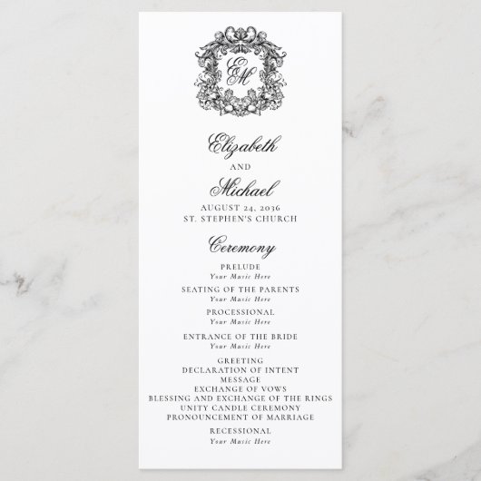 Elegant Monogram Crest Wedding Fotoprogramma Programmakaart (Voorkant)