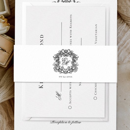 Elegant Monogram Crest Wedding Uitnodigingen Wikkel