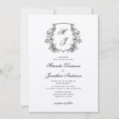 Elegant Monogram Crest Zwart Wit Trouwen Kaart (Voorkant)