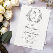 Elegant Monogram Crest Zwart Wit Trouwen Kaart