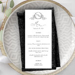 Elegant Monogram Crown Crest Wedding Menu<br><div class="desc">Elegant monogrammed bruiloft menu met prachtige handgetekende kroon monogram en moderne handgeschreven kalligrafie. Eenvoudige en elegante stijl. Capaciteit om met uw menu te personaliseren. Ontwerp in zwart-wit. Capaciteit om witte achtergrondkleur in andere kleuren te veranderen door het ontwerphulpmiddel te gebruiken. Een deel van ons collectie "Elegance Minimal Black and White...</div>