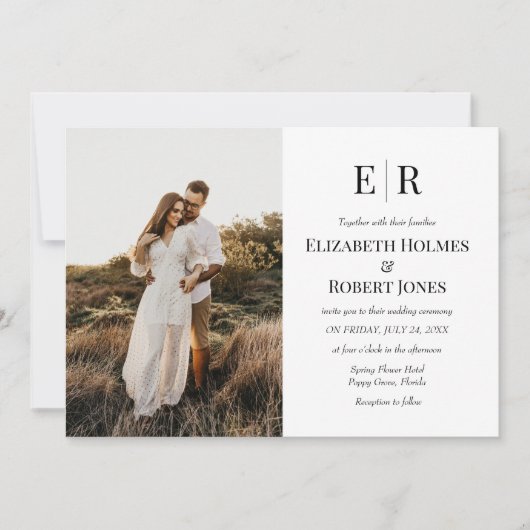 Elegant Monogram Custom Foto Bruiloft Kaart (Voorkant)