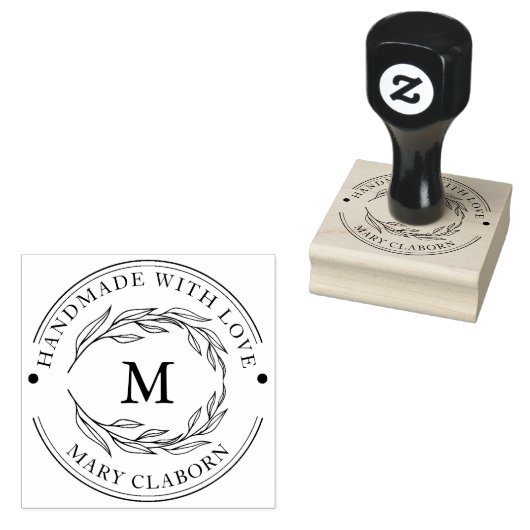 Elegant Monogram Custom Naam Handgemaakt Met Liefd Rubberstempel (Gestempeld)