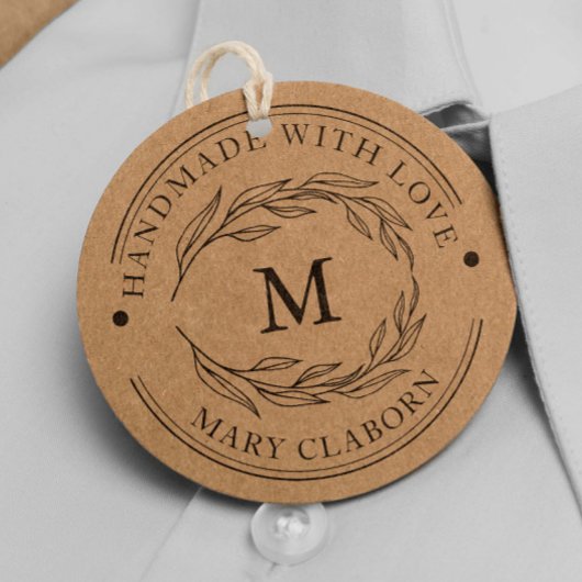 Elegant Monogram Custom Naam Handgemaakt Met Liefd Rubberstempel