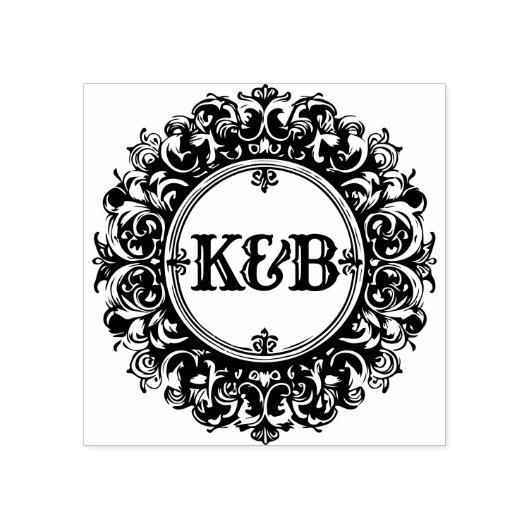 Elegant Monogram Custom Round Wedding Rubber Stamp Rubberstempel (Afrduk)