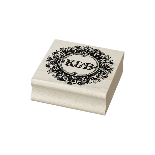 Elegant Monogram Custom Round Wedding Rubber Stamp Rubberstempel (Stempel)