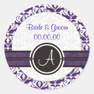 Elegant Monogram Damask bewaart de Datum Stickers