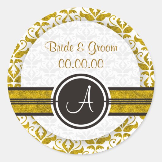 Elegant Monogram Damask bewaart de Datum Stickers (Voorkant)