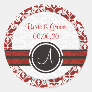 Elegant Monogram Damask bewaart de Datum Stickers
