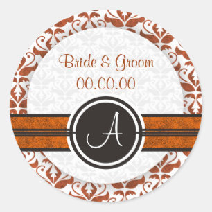 Elegant Monogram Damask bewaart de Datum Stickers