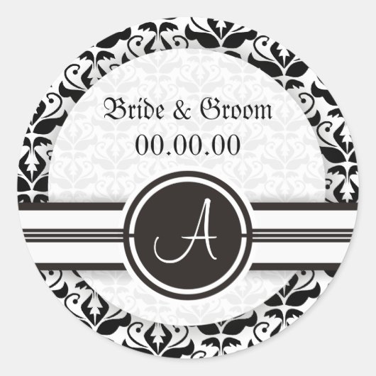 Elegant Monogram Damask bewaart de Datum Stickers (Voorkant)
