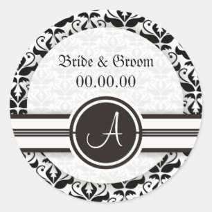 Elegant Monogram Damask bewaart de Datum Stickers