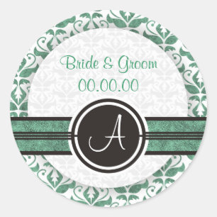 Elegant Monogram Damask bewaart de Datum Stickers