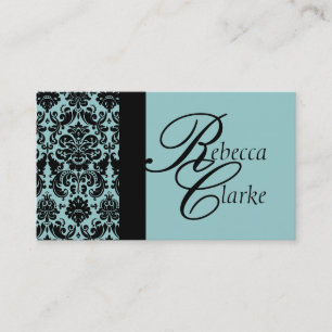 Elegant Monogram Damask Blue Visitekaartje