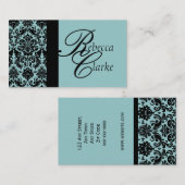 Elegant Monogram Damask Blue Visitekaartje (Voorkant / Achterkant)