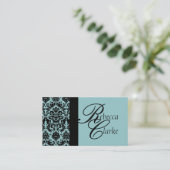 Elegant Monogram Damask Blue Visitekaartje (Staand voorkant)