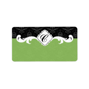 Elegant Monogram Damask Etiket