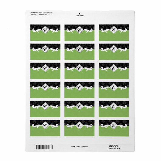 Elegant Monogram Damask Etiket (Full Sheet)