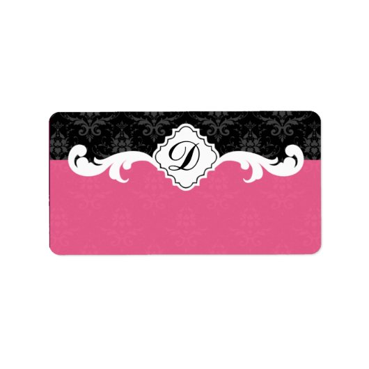 Elegant Monogram Damask Etiket (Voorkant)
