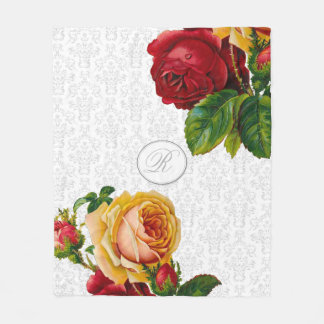 Elegant Monogram Damask Floral Fleece Deken