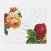 Elegant Monogram Damask Floral Fleece Deken (Voorkant (Horizontaal))