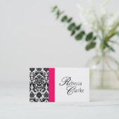 Elegant Monogram Damask roze Business Card Visitekaartje (Staand voorkant)