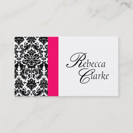 Elegant Monogram Damask roze Business Card Visitekaartje (Voorkant)