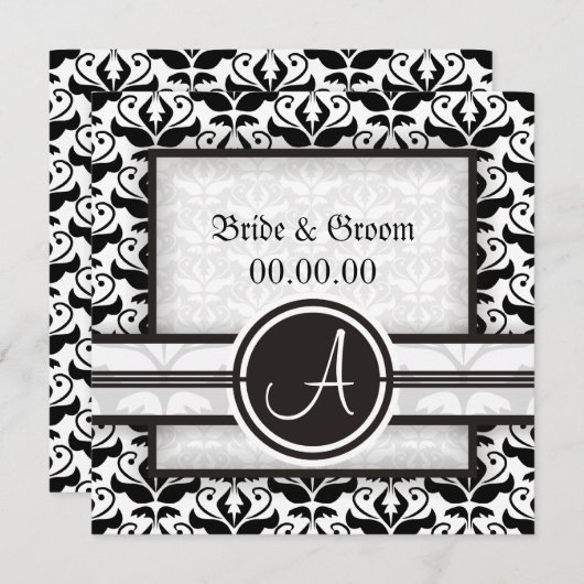 Elegant monogram Damask Save the Date Aankondiging (Voorkant / Achterkant)