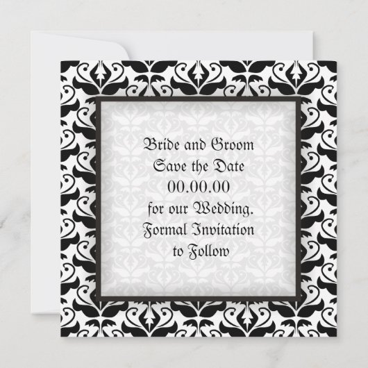 Elegant monogram Damask Save the Date Aankondiging (Achterkant)