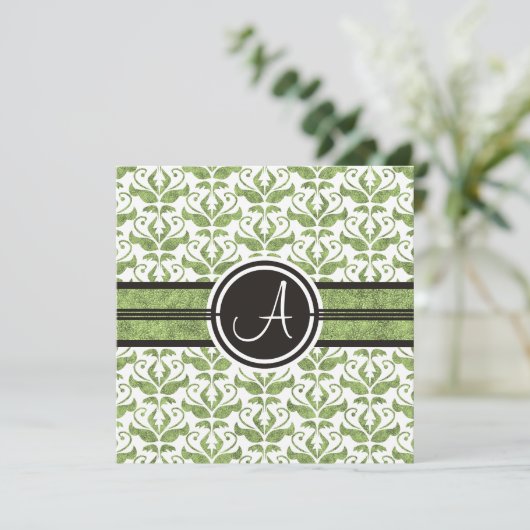 Elegant monogram Damask Save the Date Aankondiging (Staand voorkant)