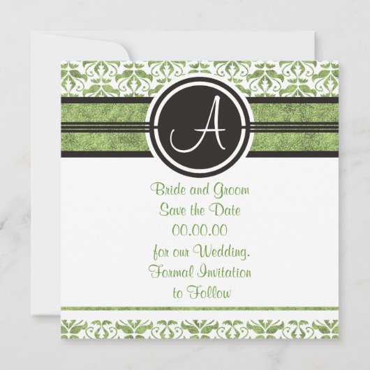 Elegant monogram Damask Save the Date Aankondiging (Achterkant)