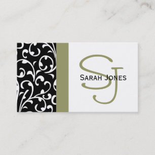 Elegant Monogram Damask Visitekaartje