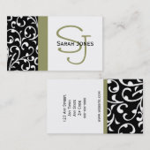 Elegant Monogram Damask Visitekaartje (Voorkant / Achterkant)