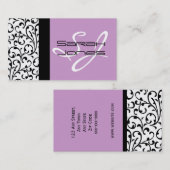 Elegant Monogram Damask Visitekaartje Lila (Voorkant / Achterkant)