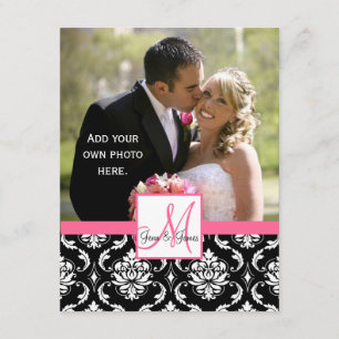 Elegant Monogram Damask Wedding Foto Dank je Bedankkaart